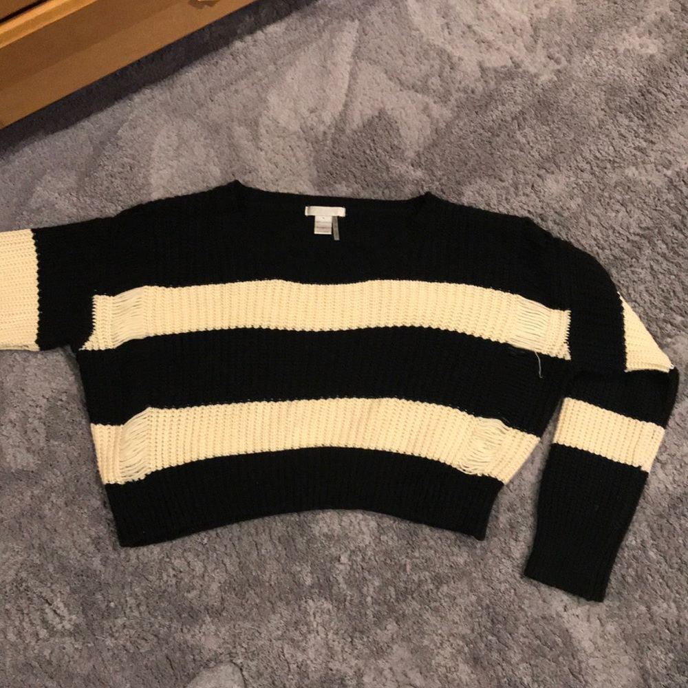 Striped black and white cropped sweater